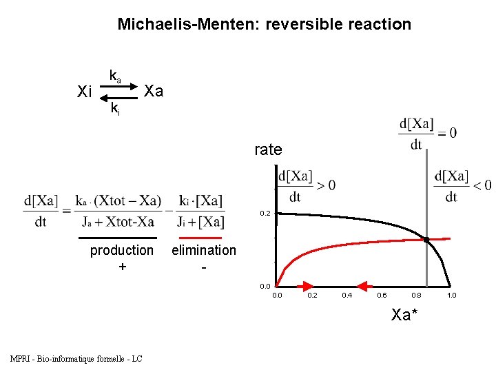 Michaelis-Menten: reversible reaction Xi ka ki Xa rate 0. 2 production + elimination 0.