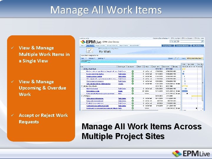 Manage All Work Items ü View & Manage Multiple Work Items in a Single
