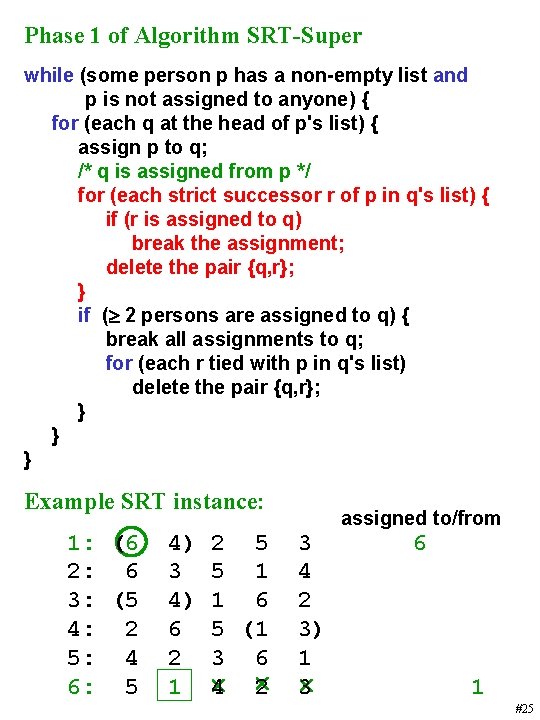 Phase 1 of Algorithm SRT-Super while (some person p has a non-empty list and