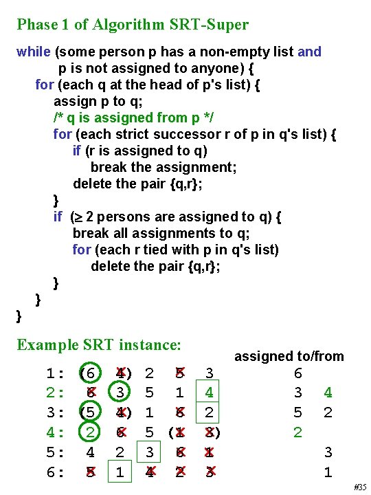 Phase 1 of Algorithm SRT-Super while (some person p has a non-empty list and