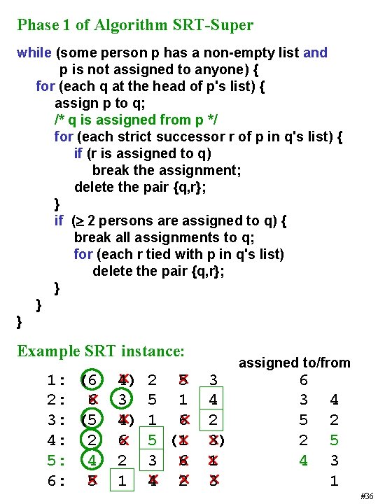 Phase 1 of Algorithm SRT-Super while (some person p has a non-empty list and