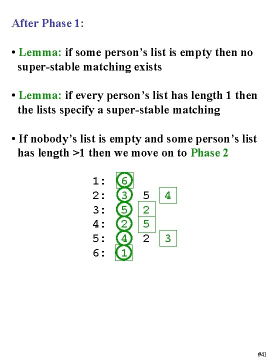 After Phase 1: • Lemma: if some person’s list is empty then no super-stable