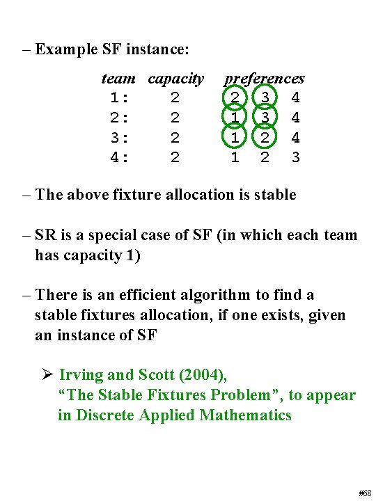 – Example SF instance: team capacity 1: 2 2: 2 3: 2 4: 2