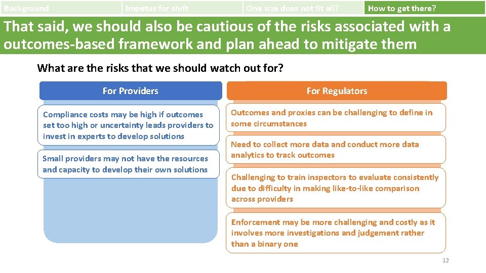 Background Impetus for shift One size does not fit all? How to get there?
