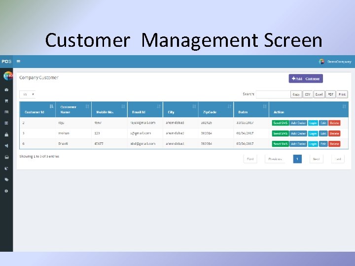 Customer Management Screen 