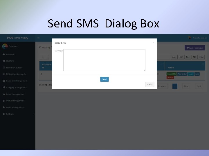 Send SMS Dialog Box 