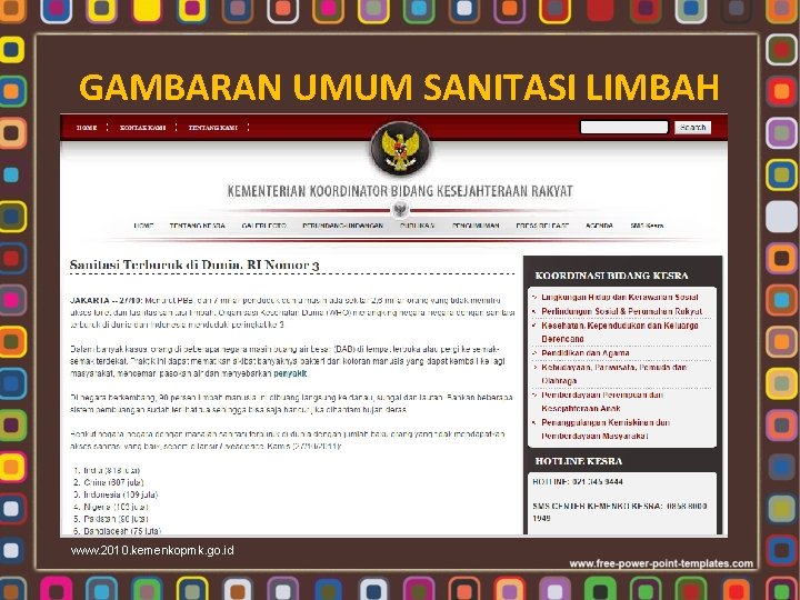 GAMBARAN UMUM SANITASI LIMBAH www. 2010. kemenkopmk. go. id 
