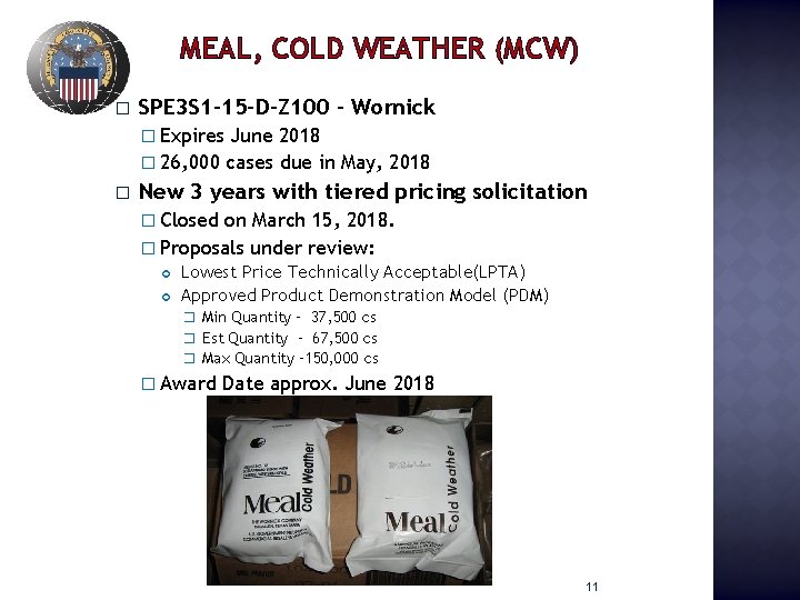 MEAL, COLD WEATHER (MCW) � SPE 3 S 1 -15 -D-Z 100 - Wornick