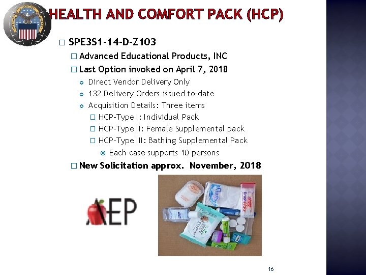HEALTH AND COMFORT PACK (HCP) � SPE 3 S 1 -14 -D-Z 103 �