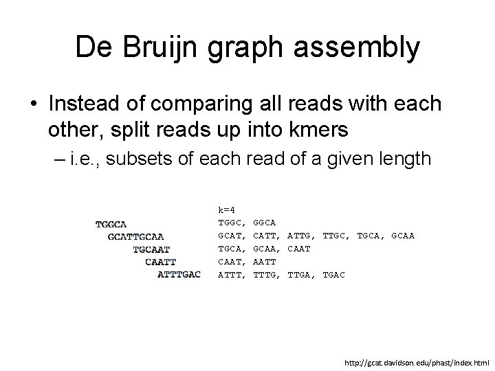 De Bruijn graph assembly • Instead of comparing all reads with each other, split