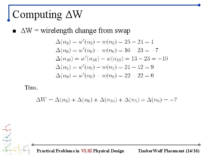 Computing ΔW n ΔW = wirelength change from swap Practical Problems in VLSI Physical