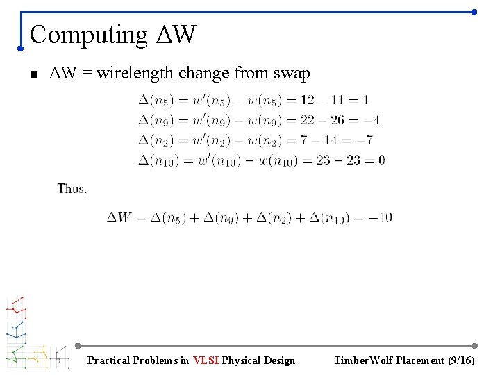 Computing ΔW n ΔW = wirelength change from swap Practical Problems in VLSI Physical