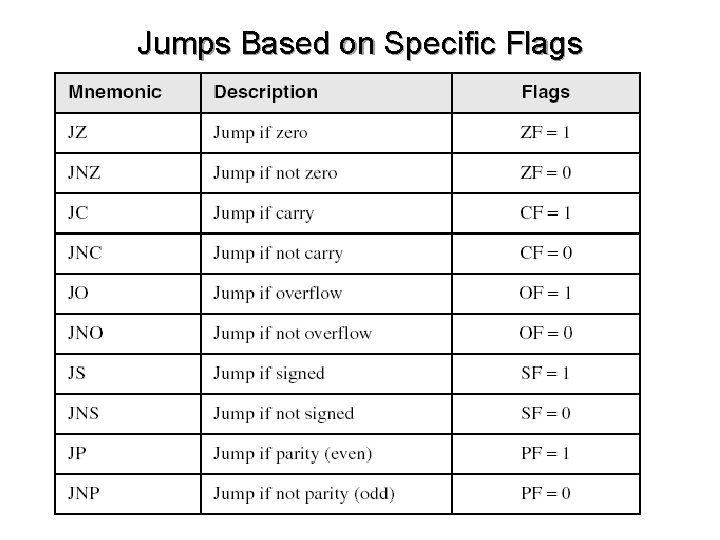 Jumps Based on Specific Flags 