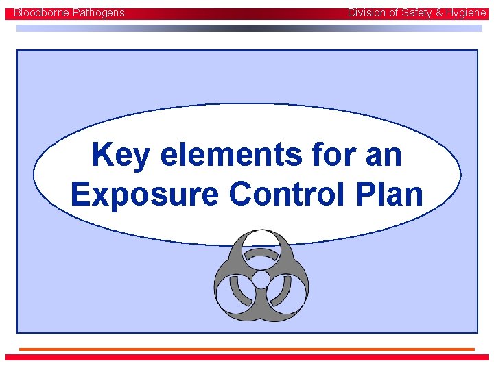 Bloodborne Pathogens Division of Safety & Hygiene Key elements for an Exposure Control Plan Bloodborne Pathogens Division of Safety & Hygiene Key elements for an Exposure Control Plan