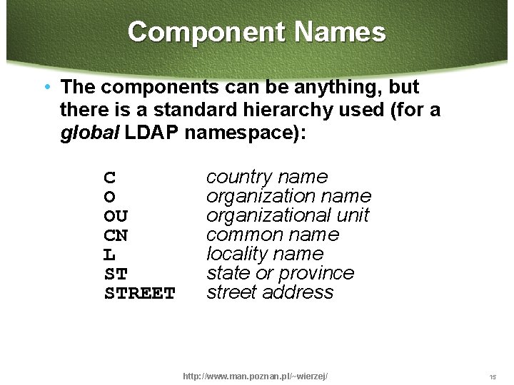 Component Names • The components can be anything, but there is a standard hierarchy