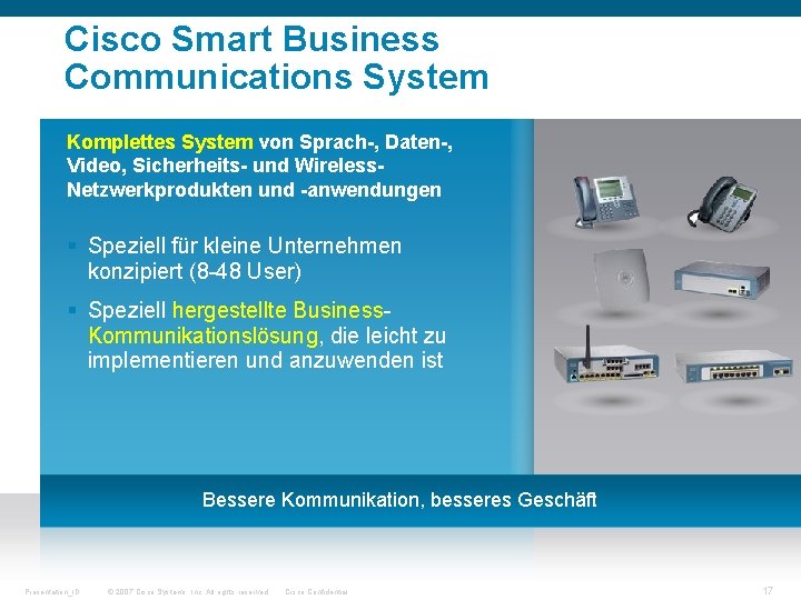 Cisco Smart Business Communications System Komplettes System von Sprach-, Daten-, Video, Sicherheits- und Wireless.