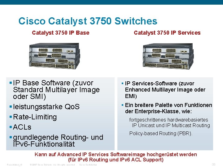 Cisco Catalyst 3750 Switches Catalyst 3750 IP Base § IP Base Software (zuvor Standard