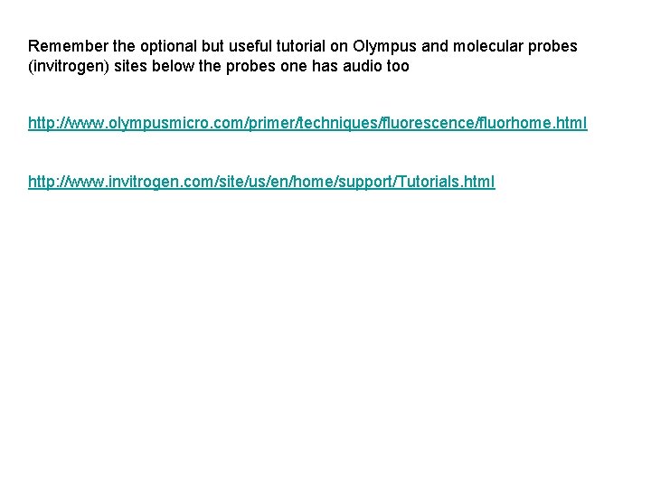 Remember the optional but useful tutorial on Olympus and molecular probes (invitrogen) sites below