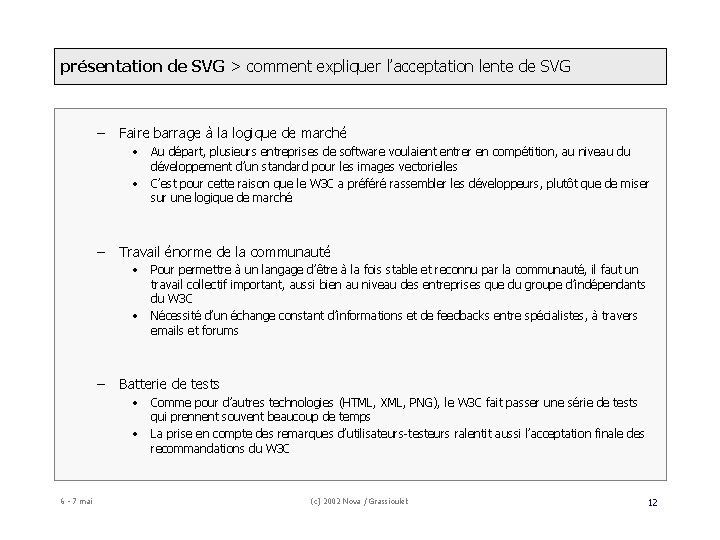 présentation de SVG > comment expliquer l’acceptation lente de SVG – Faire barrage à