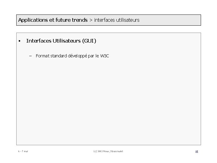 Applications et future trends > interfaces utilisateurs • Interfaces Utilisateurs (GUI) – 6 -