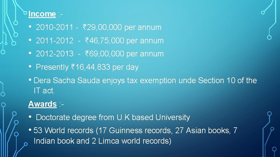 Income : - • 2010 -2011 - ₹ 29, 000 per annum • 2011