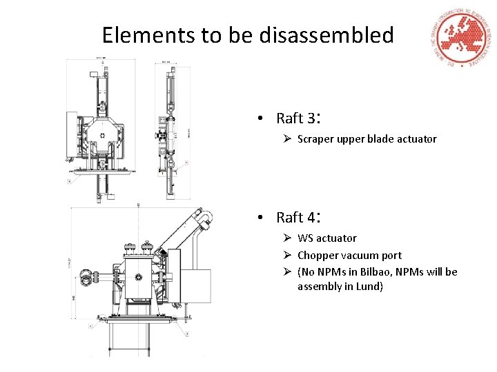 Elements to be disassembled • Raft 3: Ø Scraper upper blade actuator • Raft