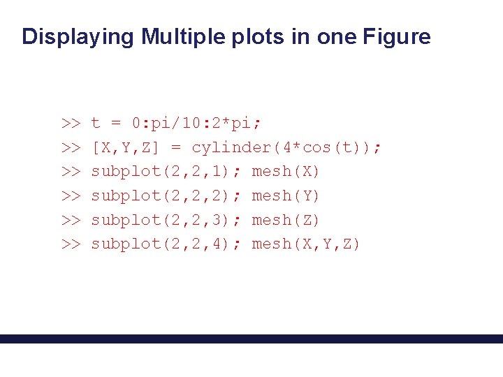 Displaying Multiple plots in one Figure >> >> >> t = 0: pi/10: 2*pi;
