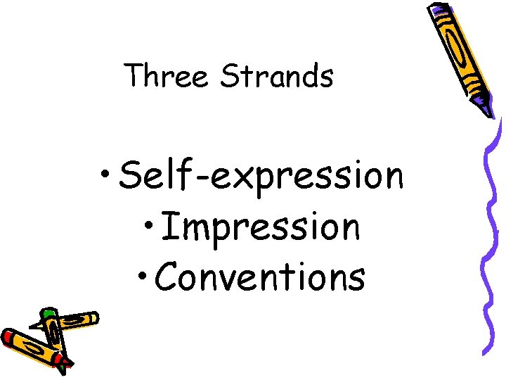 Three Strands • Self-expression • Impression • Conventions 