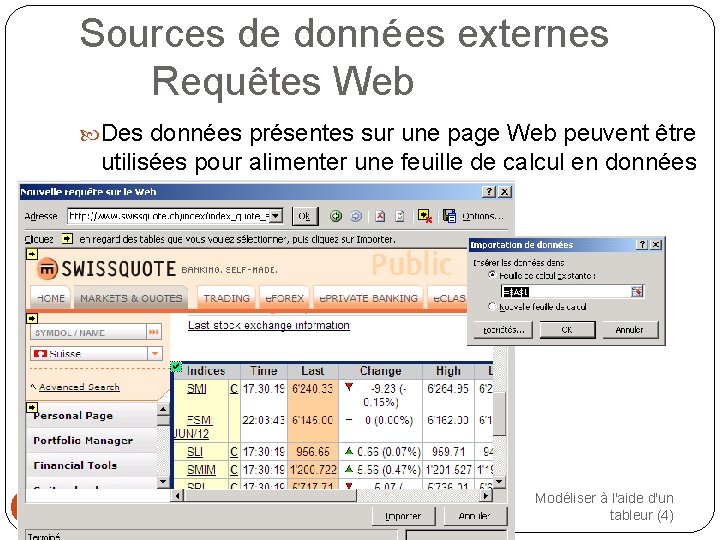 Sources de données externes Requêtes Web Des données présentes sur une page Web peuvent