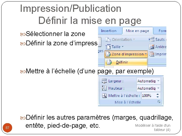 Impression/Publication Définir la mise en page Sélectionner la zone Définir la zone d’impression Mettre