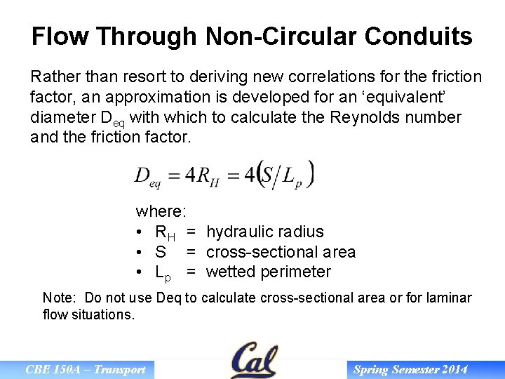 Flow Through Non-Circular Conduits Rather than resort to deriving new correlations for the friction