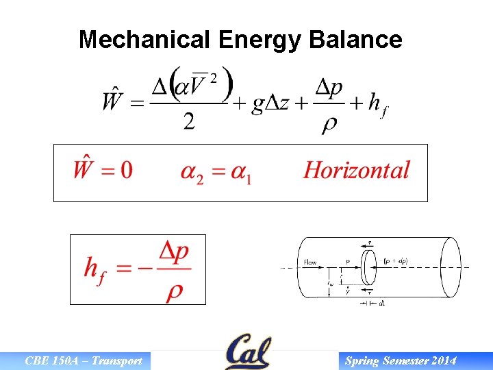 Mechanical Energy Balance CBE 150 A – Transport Spring Semester 2014 