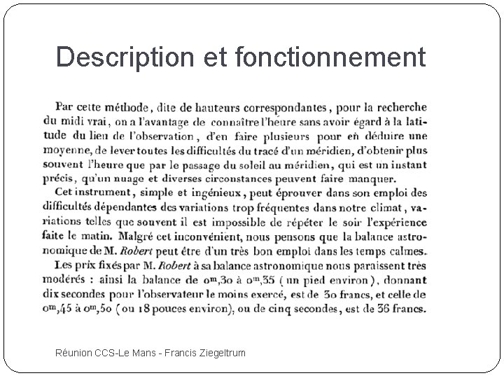 Description et fonctionnement Réunion CCS-Le Mans - Francis Ziegeltrum 