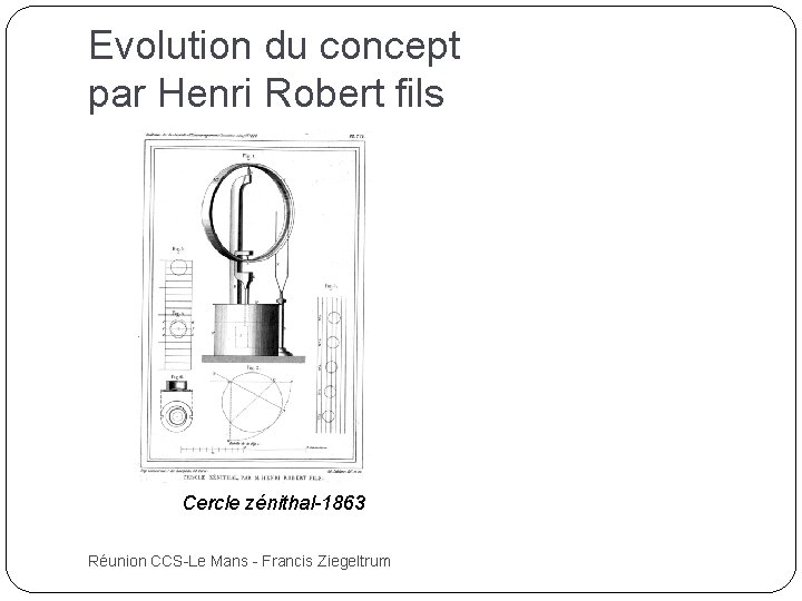 Evolution du concept par Henri Robert fils Cercle zénithal-1863 Réunion CCS-Le Mans - Francis