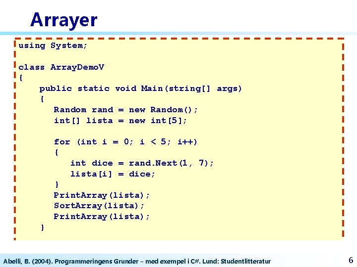 Arrayer using System; class Array. Demo. V { public static void Main(string[] args) {