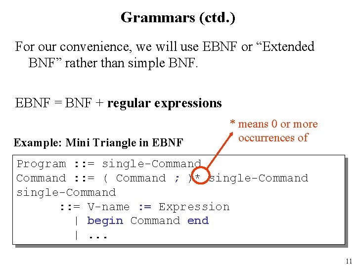 Grammars (ctd. ) For our convenience, we will use EBNF or “Extended BNF” rather