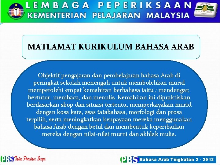 MATLAMAT KURIKULUM BAHASA ARAB Objektif pengajaran dan pembelajaran bahasa Arab di peringkat sekolah menengah