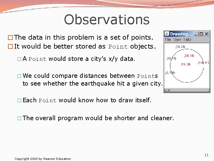 Observations �The data in this problem is a set of points. �It would be