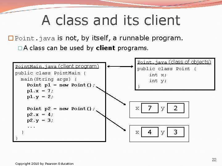 A class and its client �Point. java is not, by itself, a runnable program.