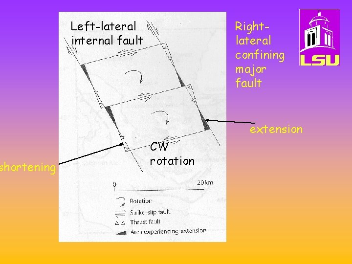 shortening Left-lateral internal fault Rightlateral confining major fault extension CW rotation 