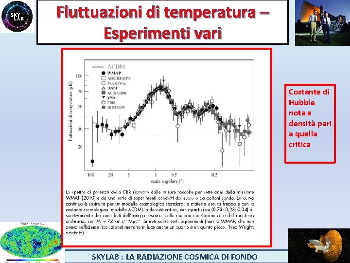 Fluttuazioni di temperatura – Esperimenti vari Costante di Hubble nota e densità pari a