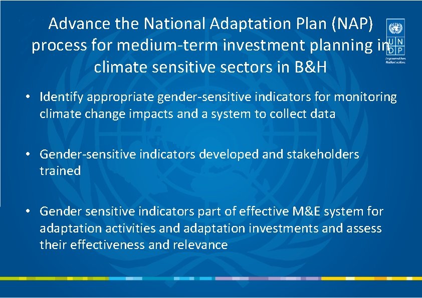 Advance the National Adaptation Plan (NAP) process for medium-term investment planning in climate sensitive