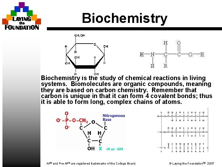 Biochemistry is the study of chemical reactions in living systems. Biomolecules are organic compounds,