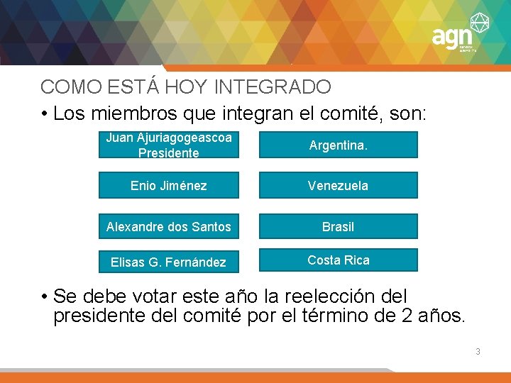 COMO ESTÁ HOY INTEGRADO • Los miembros que integran el comité, son: Juan Ajuriagogeascoa