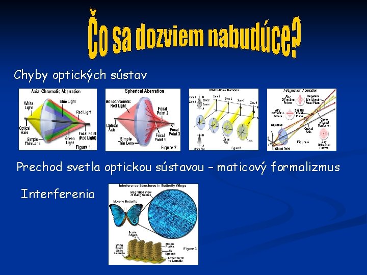 Chyby optických sústav Prechod svetla optickou sústavou – maticový formalizmus Interferenia 