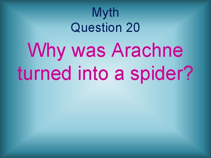Myth Question 20 Why was Arachne turned into a spider? 