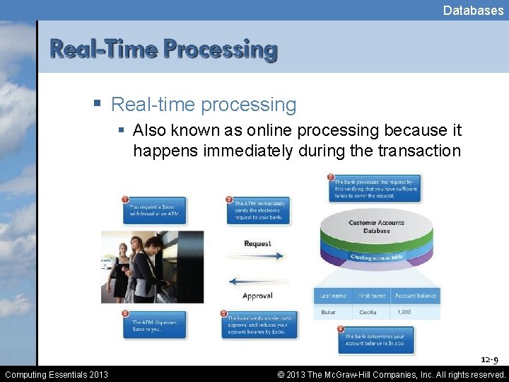 Databases § Real-time processing § Also known as online processing because it happens immediately