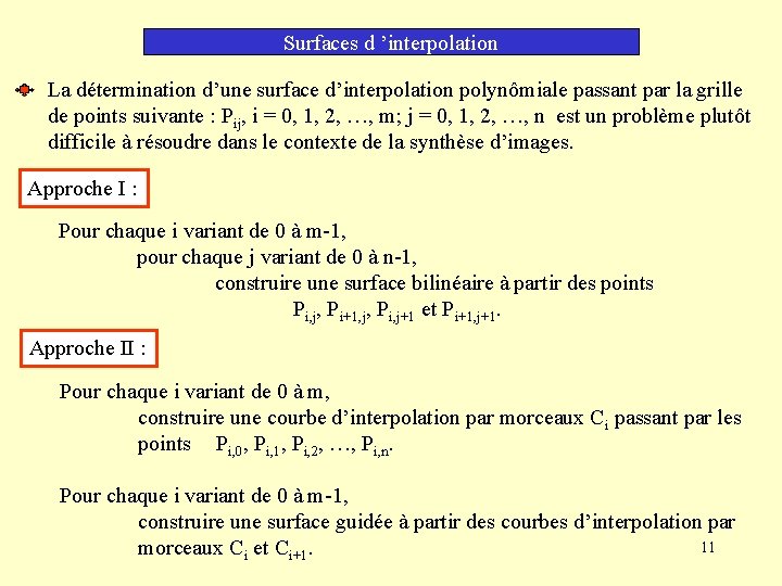 Surfaces d ’interpolation La détermination d’une surface d’interpolation polynômiale passant par la grille de