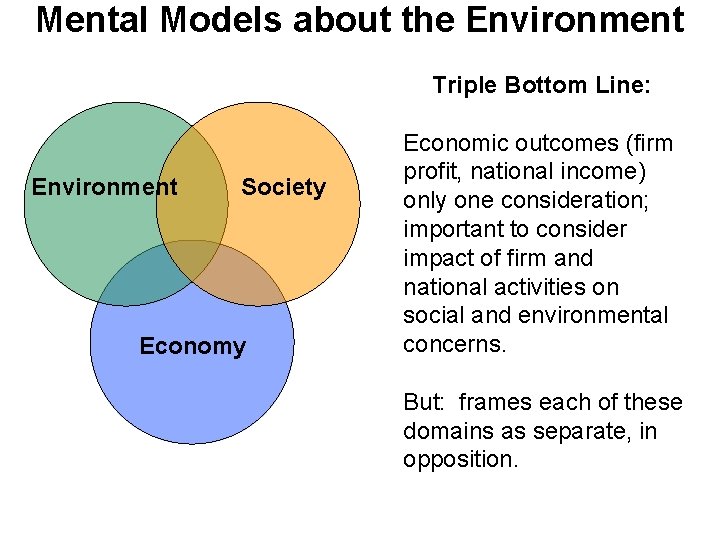 Mental Models about the Environment Triple Bottom Line: Environment Society Economic outcomes (firm profit, Mental Models about the Environment Triple Bottom Line: Environment Society Economic outcomes (firm profit,