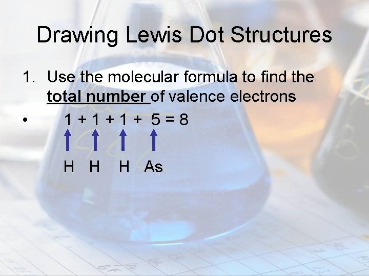 Drawing Lewis Dot Structures 1. Use the molecular formula to find the total number
